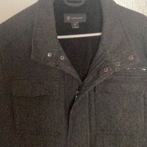INC Winter Jacket Black Tweed Woman’s Size Large Lined, Pockets